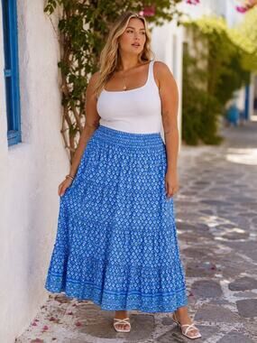 Rhea Tiered Moroccan Print Skirt One Size up to XL